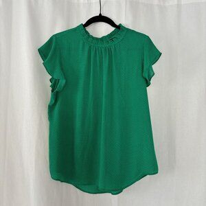 Adriana Papell Blouse Green With White Polka Dots